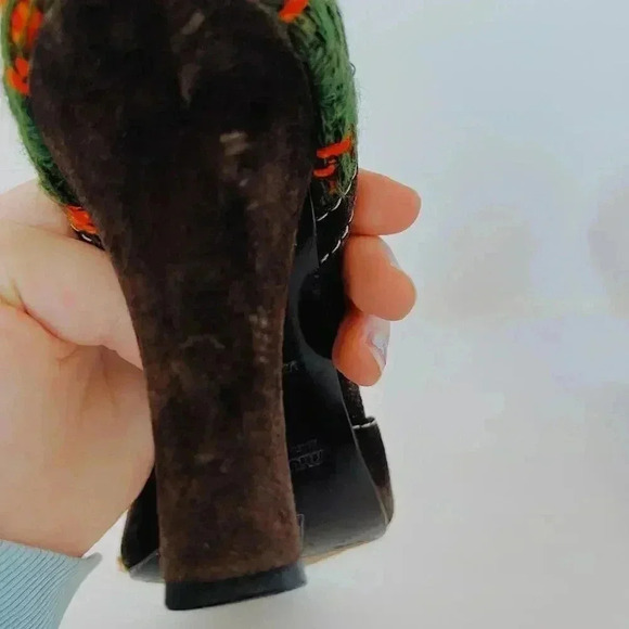 SOLD Miu Miu Y2K Green and Orange Yarn Abstract Rounded Chunky Heels - Picture 8 of 12